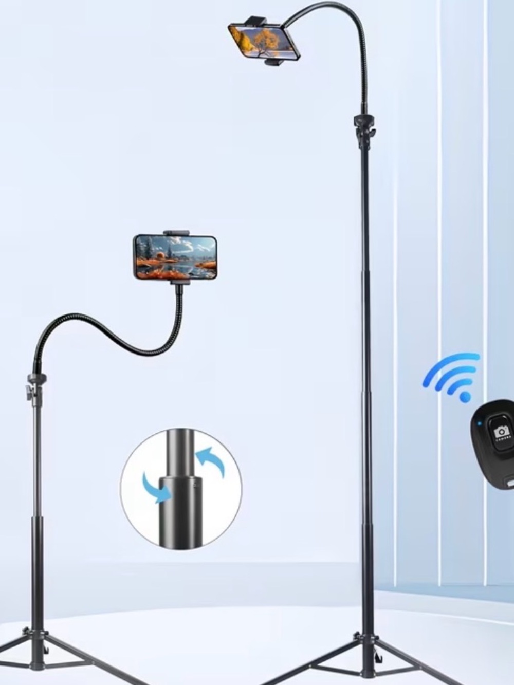 NEW Adjustable Black Phone Holder Stand with Flexible Gooseneck